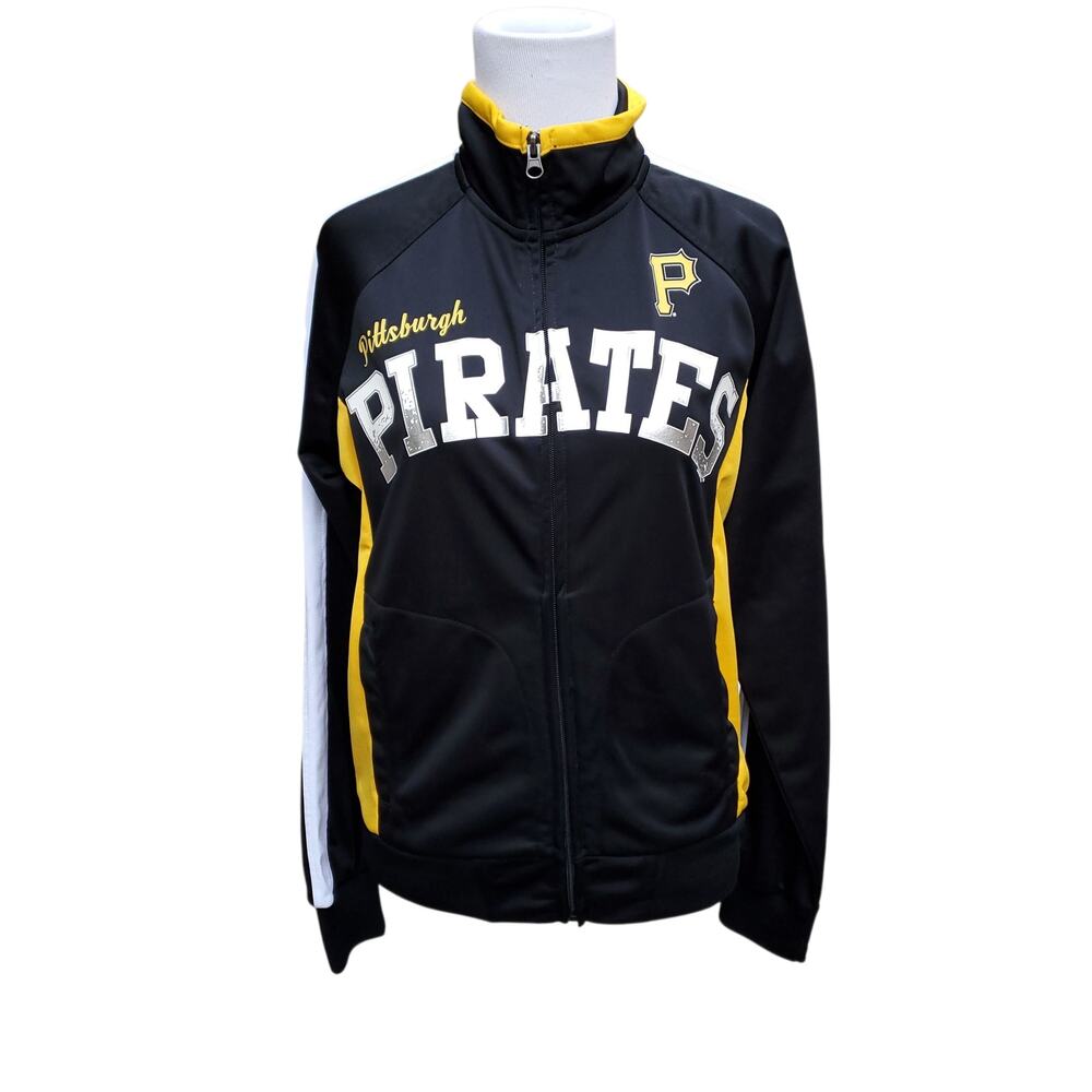G-III Carl Banks Pittsburgh Pirates Tricot Full-Zip Track Jacket Black Gold Sz S